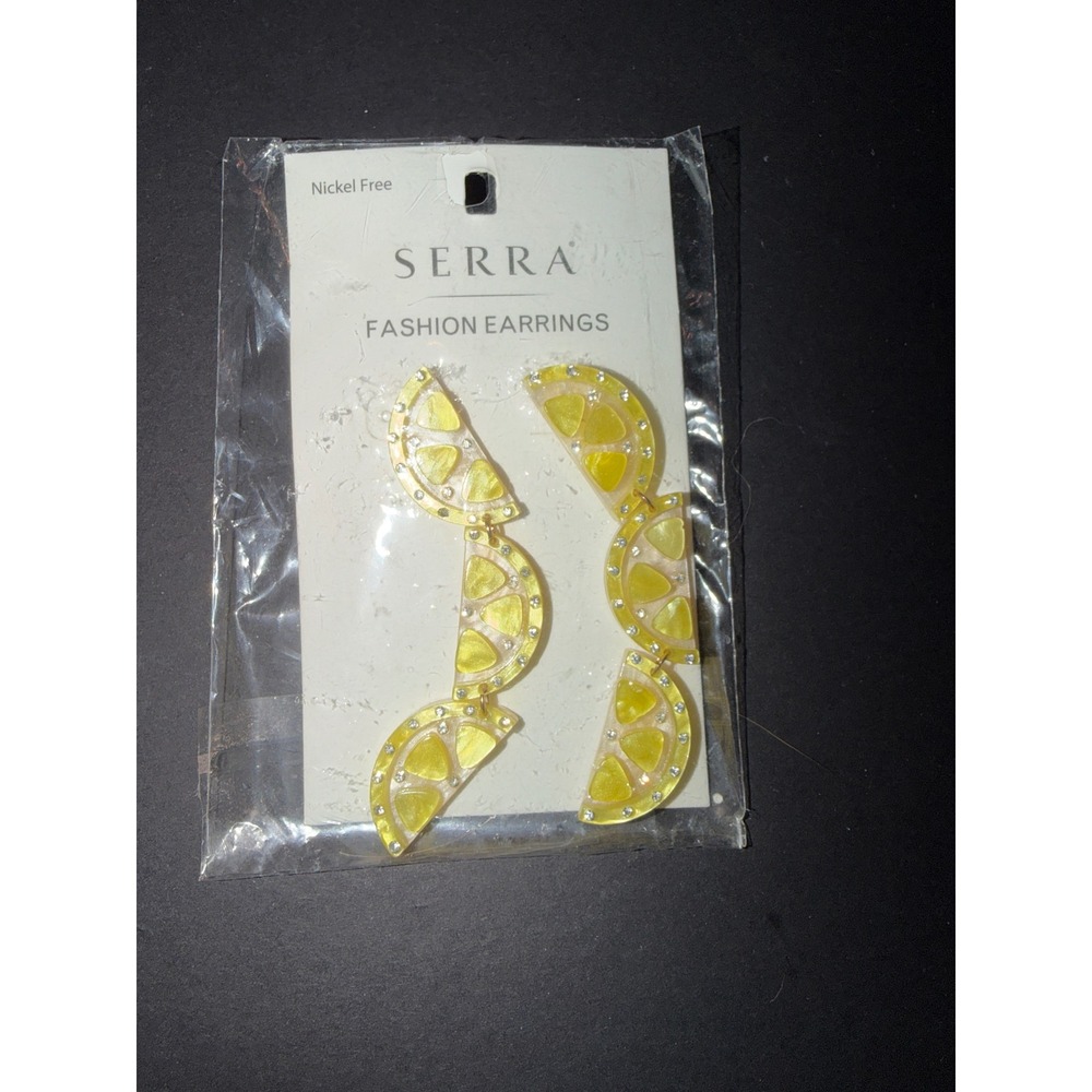 Serra Fashion Earrings Lemon Slice Triple Tiered Rhinestone Acrylic Nickel Free